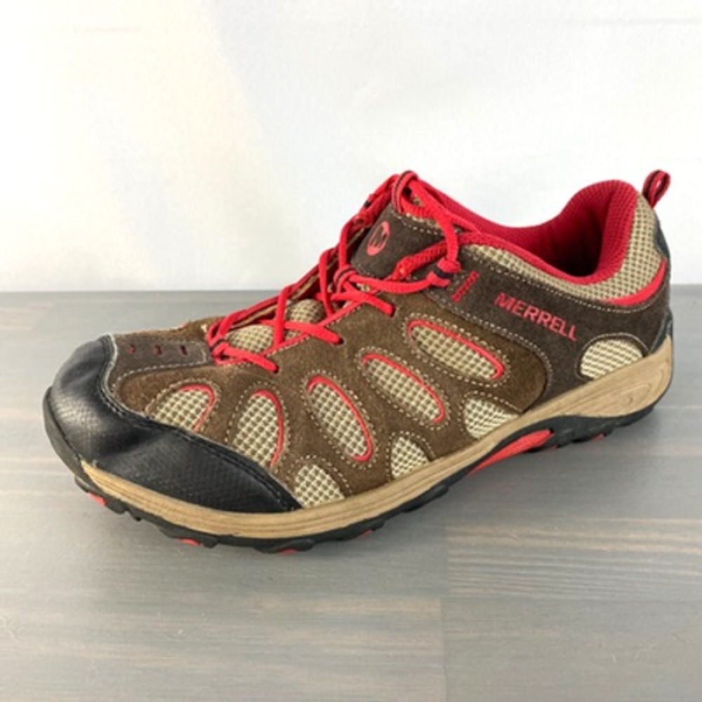 Merrell Boys Chameleon Hiking Boots Shoes Size 7 Brown Red Trail Outdoor Low Top